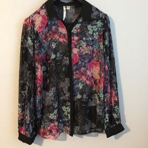 LC Lauren Conrad sheer floral blouse